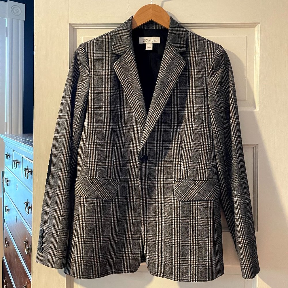 Nordstrom Signature Elbow Patch Plaid Stretch Wool Jacket